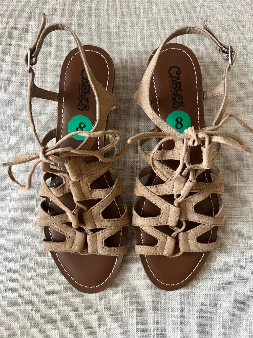 Carlos Santana Tan Lace-Up Women’s 8 Sandals, summer,boho , festival resort wear